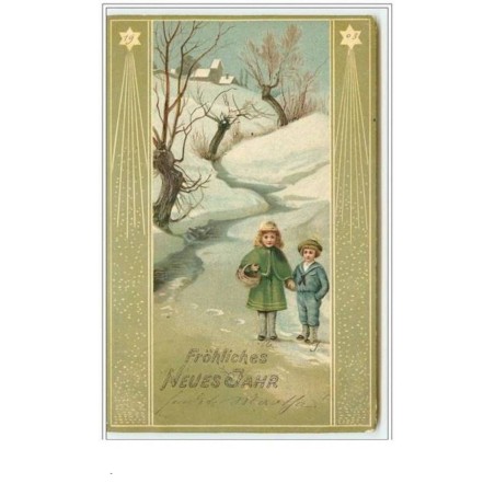 n°3517 - Frohliches Neues Jahr - Enfants dans un paysage hivernal