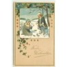 n°12034 - Carte Gaufrée - Frohe Weihnachten - Fillettes ramassant du bois et nourrissant des oiseaux