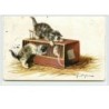 n°3543 - Chats jouant avec une souris dans une cage