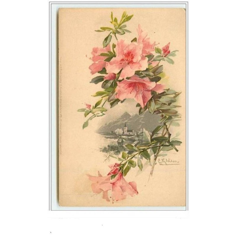n°3573 - Catharina Klein - Fleurs rose, paysage de montagne - Meissner