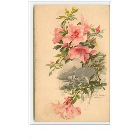n°3573 - Catharina Klein - Fleurs rose, paysage de montagne - Meissner