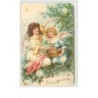 n°3584 - Carte Gaufree - Frohliche Weihnachten - 2 anges agenouillés devant un sapin