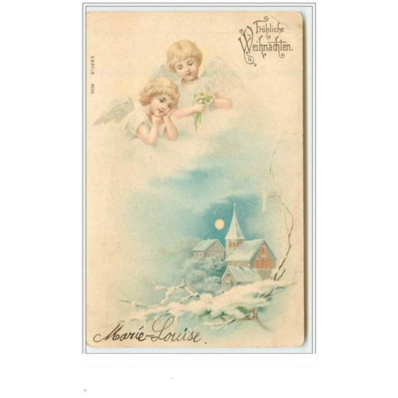 n°3585 - Frohliche Weihnachten - 2 anges protegeant un village