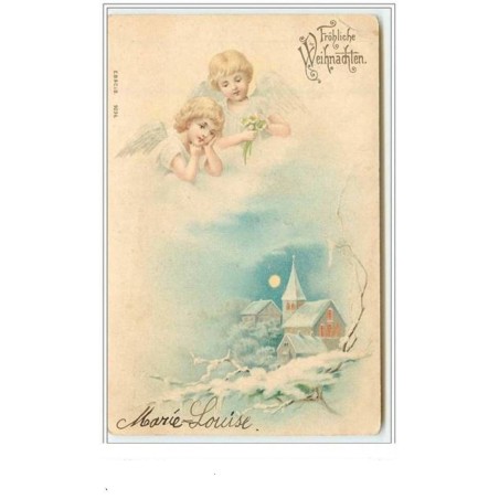 n°3585 - Frohliche Weihnachten - 2 anges protegeant un village