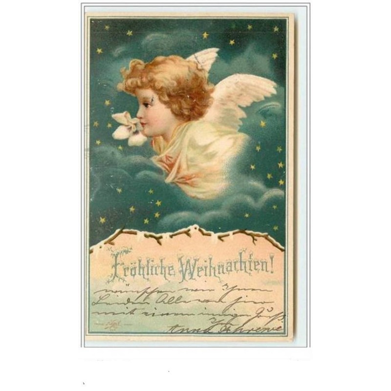 n°3586 - Frohliche Weihnachten - Clapsaddle - Tete d'ange dans les etoiles -