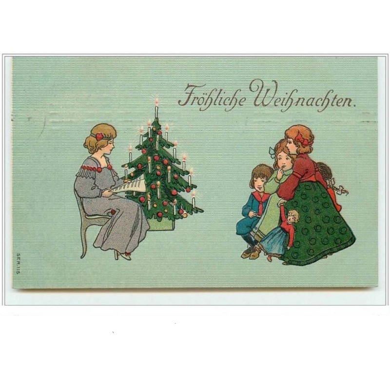 n°3625 - Carte Gaufree - Frohliche Weihnachten - Femme faisant la lecture à ses enfants