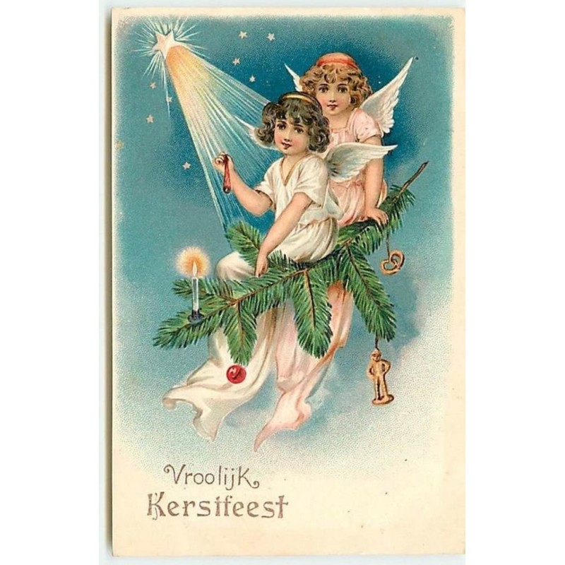 n°12040 - Carte Gaufrée - Vroolijk Kerstfeest - Anges - n°2