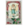 n°3695 - Carte Gaufrée - A Happy Christmas - Ange avec un manchon - Fond argent