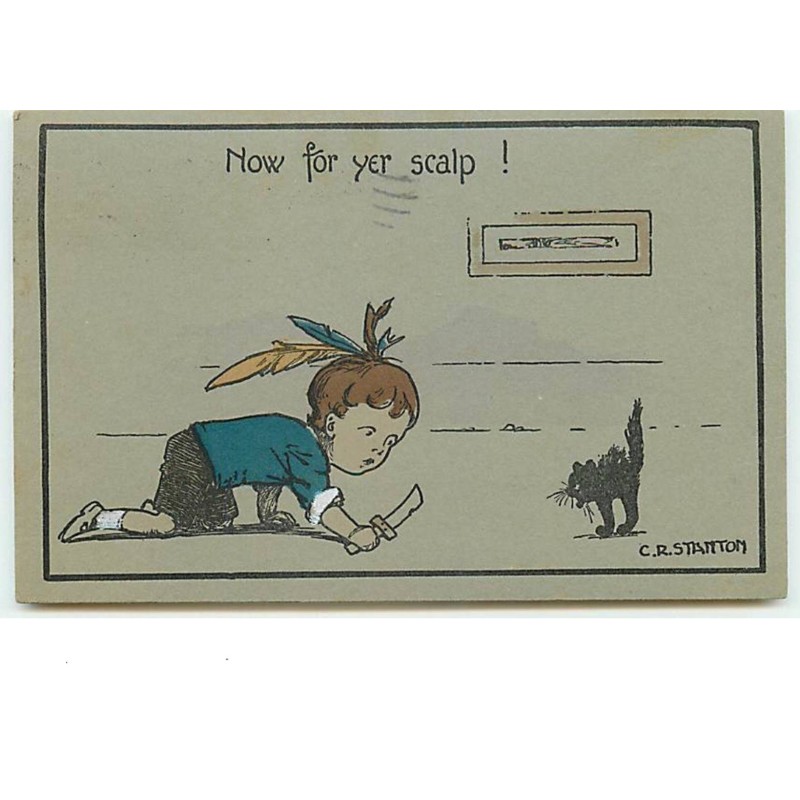 n°12047 - C.R. Stanton - Now for yer scalp ! - Garçon jouant avec un chat