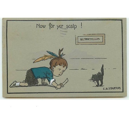 n°12047 - C.R. Stanton - Now for yer scalp ! - Garçon jouant avec un chat