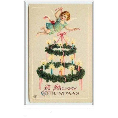 n°3699 - A Merry Christmas - Angelot au dessus de couronnes avec des bougies