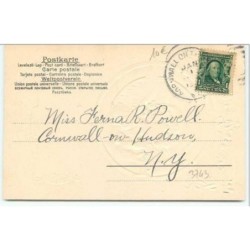 n°3743 - Carte Gaufrée - New Years Greetings - Angelot jouant de la trompette dans un médaillon