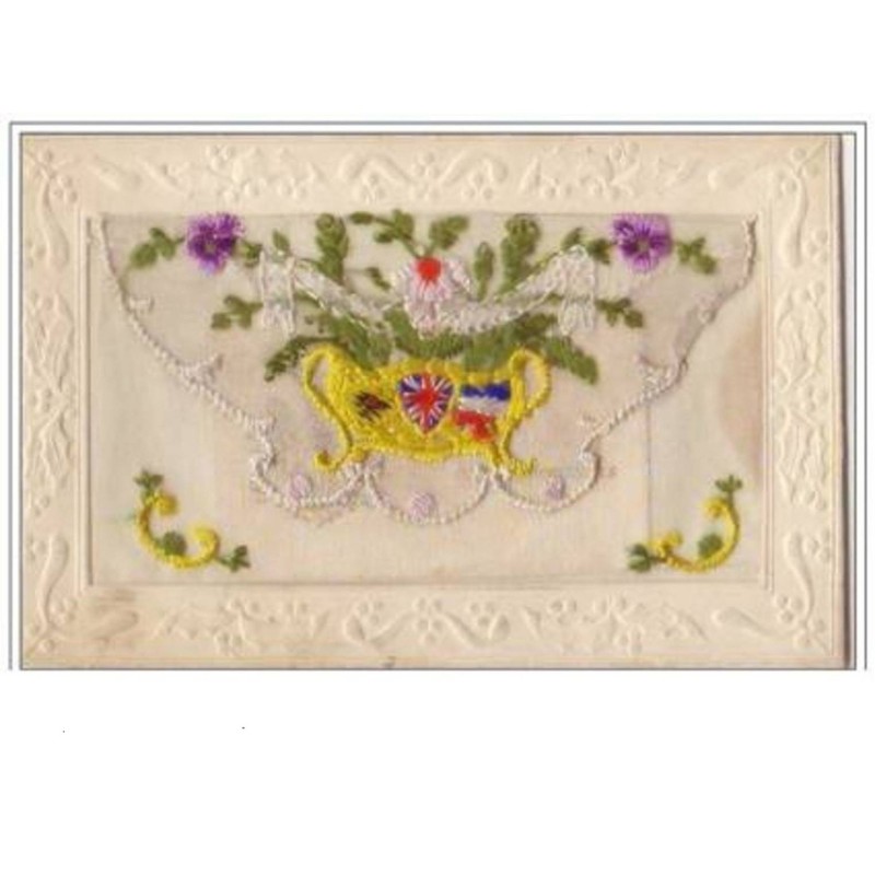 n°3808 - Carte Brodée - Carte avec pochette - Drapeaux