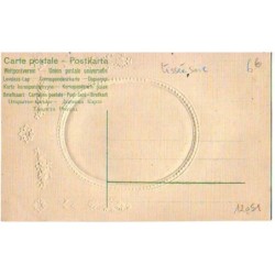 n°12051 - Carte Brodée Tissée Soie - Maison dans un médaillon