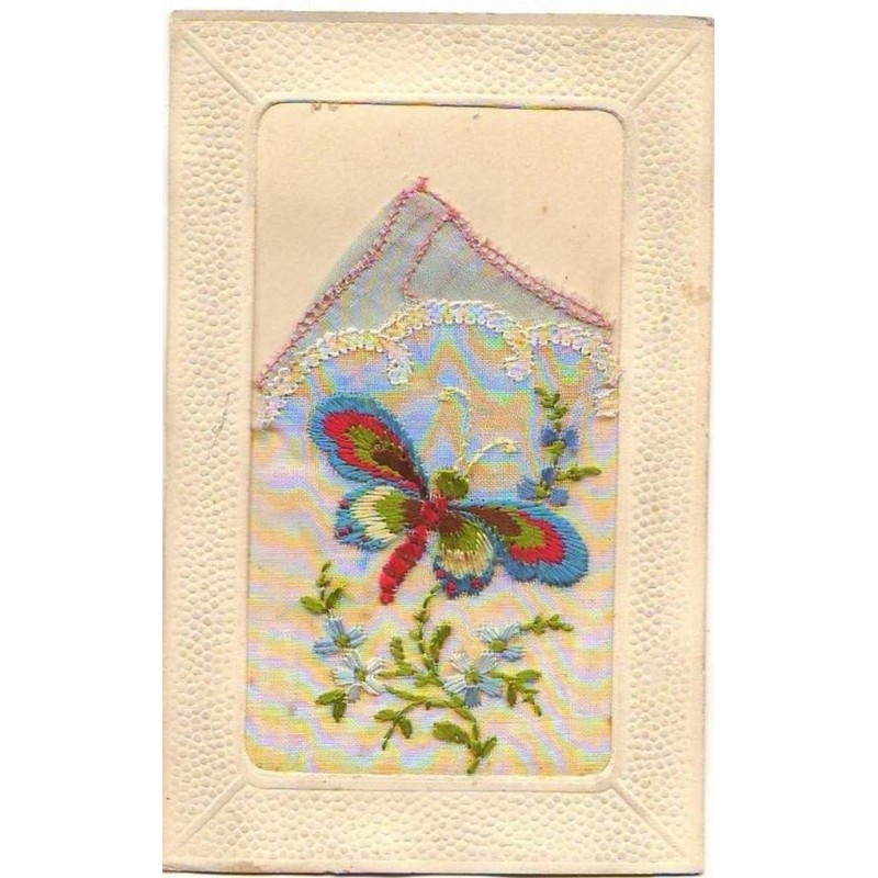 n°12053 - Carte Brodée avec Pochette  - Papillon