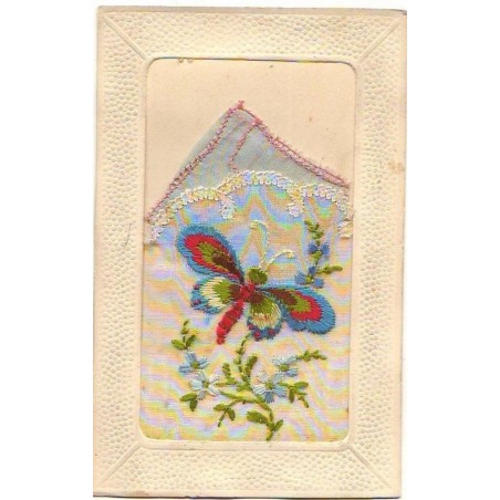 n°12053 - Carte Brodée avec Pochette  - Papillon