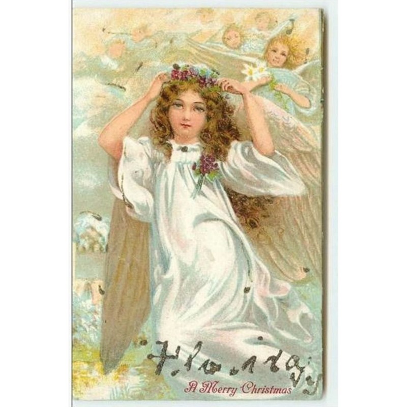 n°3829 - A Merry Christmas - Ange avec une couronne de fleurs