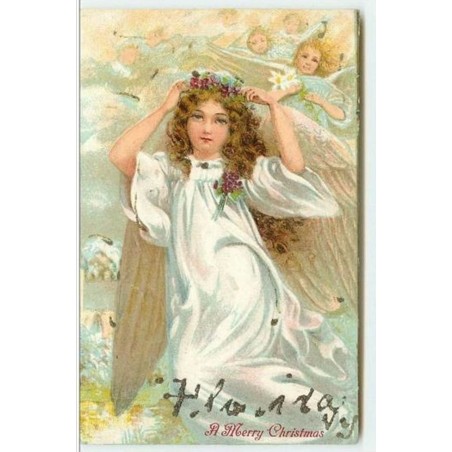 n°3829 - A Merry Christmas - Ange avec une couronne de fleurs