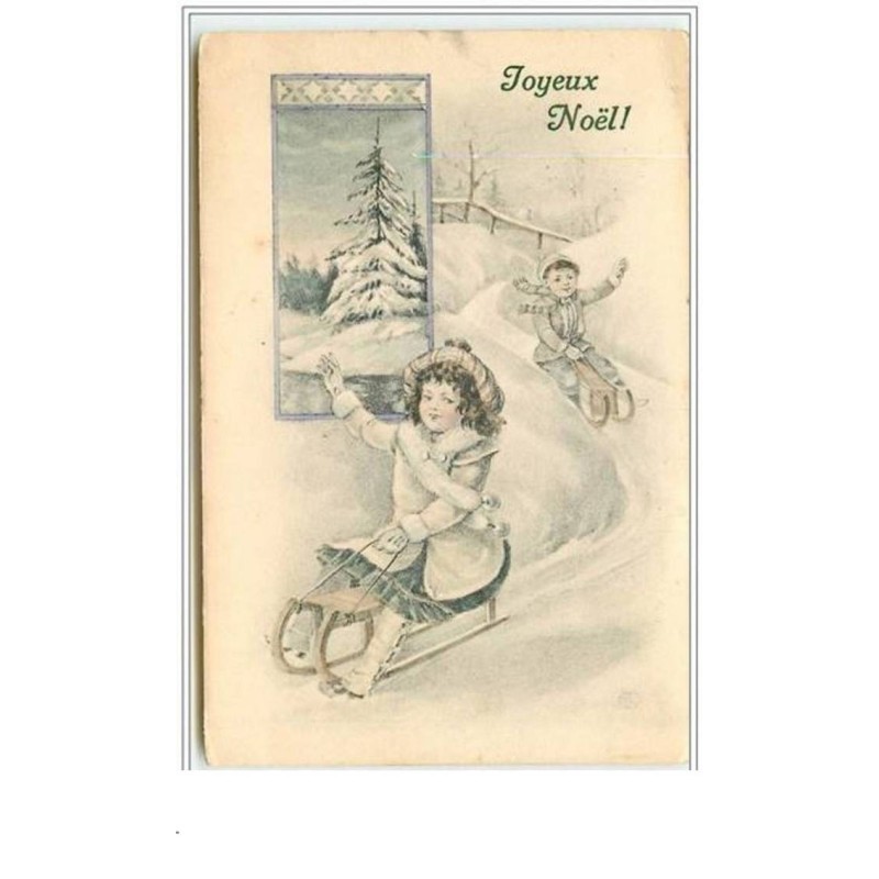 n°3834 - Joyeux Noël - Enfants faisant de la luge
