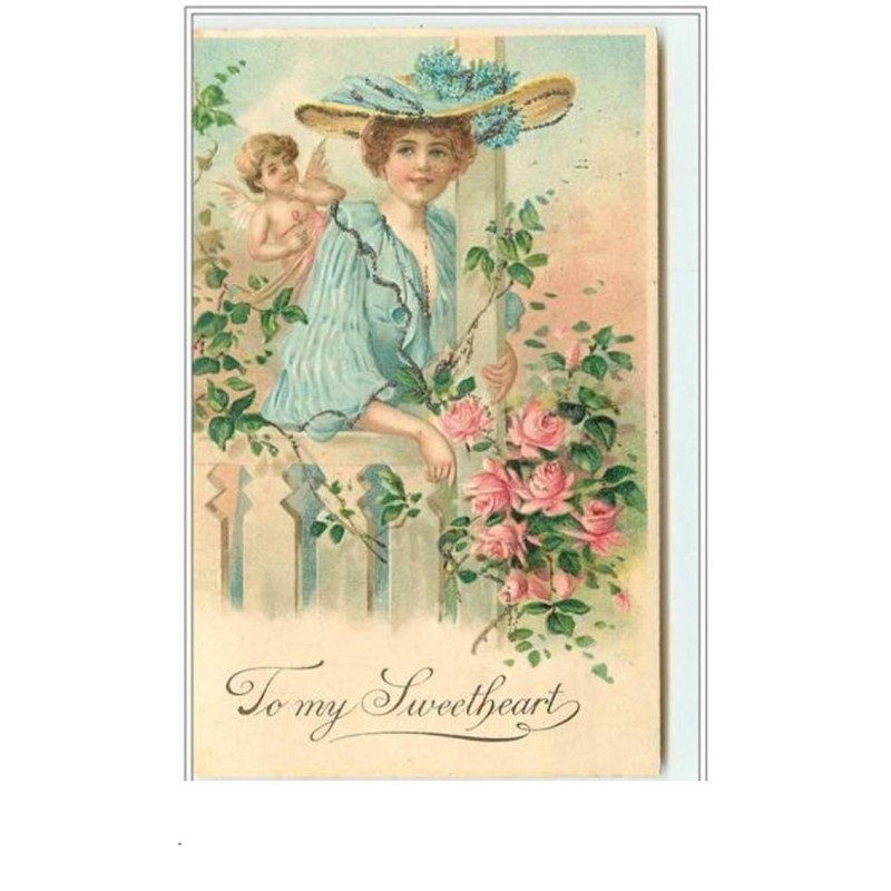n°3847 - Carte Gaufrée - To my Sweetheart - Femme et Angelot - strasses
