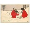 n°12057 - MM Vienne n°468 - Pauli Ebner - Glückliches Neujahr ! - Fillettes dessinant un cochon dans la neige