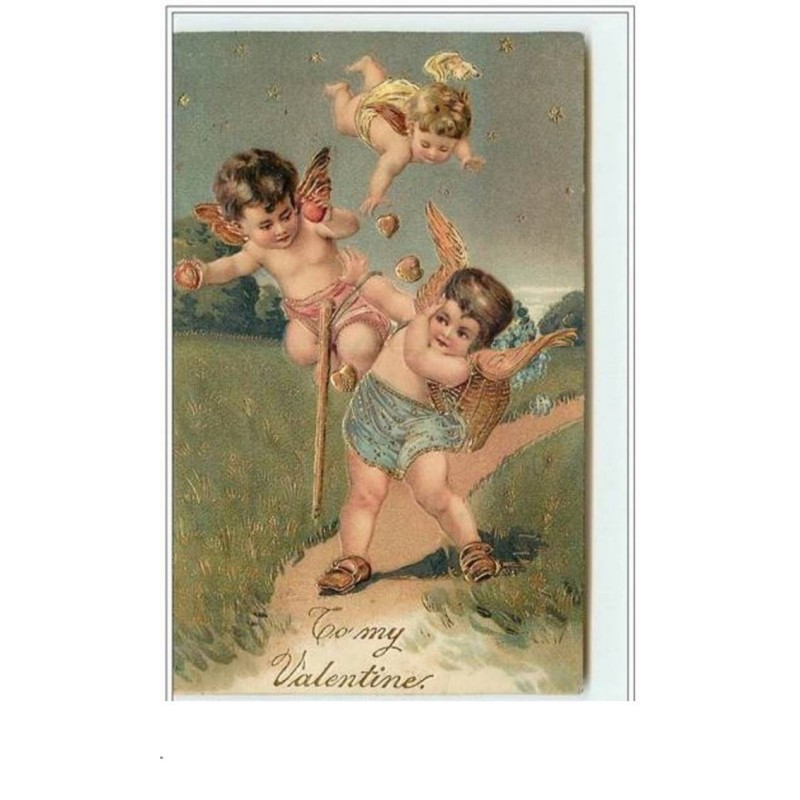 n°3892 - Carte Gaufrée - To my Valentine - Bataille de coeurs entre angelots