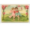n°3893 - Carte Gaufrée - To my Valentine - Angelots assis avec des coeurs