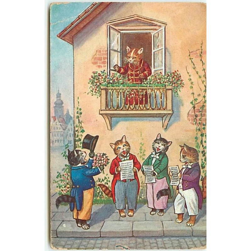 n°3938 - Chats humanisés faisant la sérénade