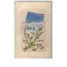 n°395 - Carte Brodée - Fleurs et pochette bleue