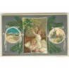 n°12070 - Carte Gaufrée - Fröhliche Weihnachten - Enfants dans un lit