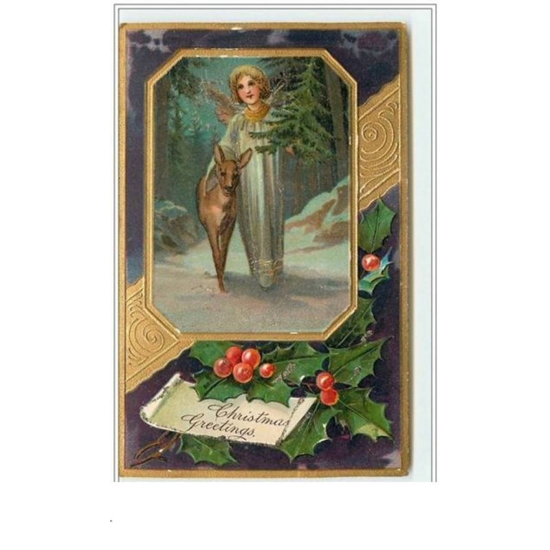 n°4025 - Carte Gaufrée - Christmas Greetings - Ange avec une biche