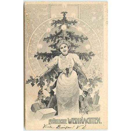n°12073 - Fröhliche Weihnachten - Jeune Femme devant un sapin