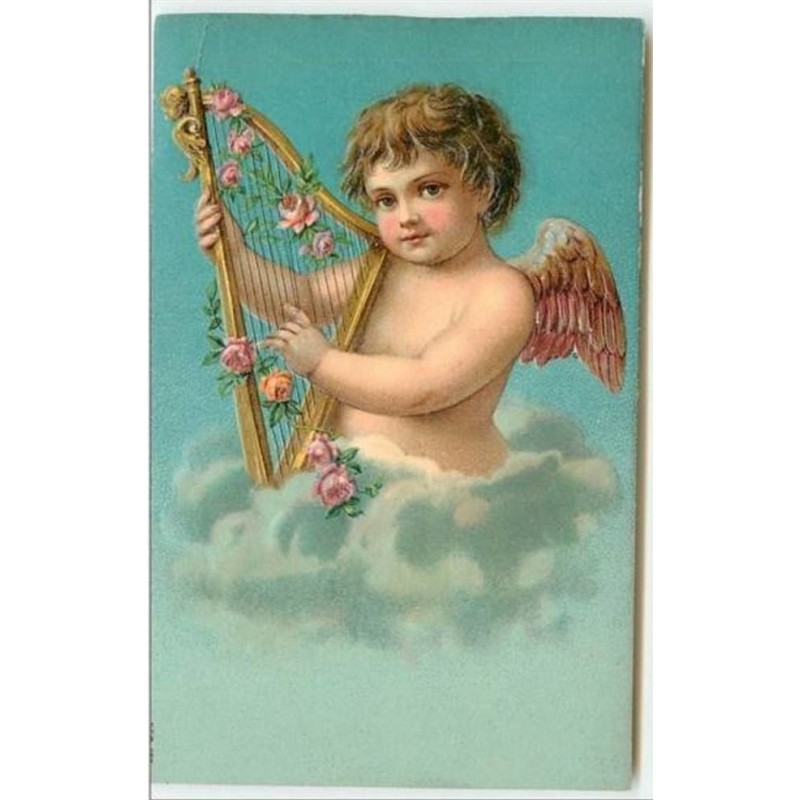 n°4083 - Carte Gaufrée - Ange avec une harpe