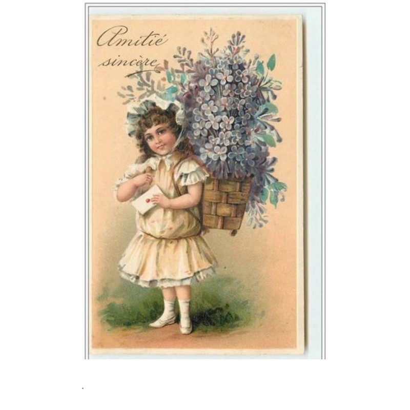 n°4088 - Carte Gaufrée - Amitié Sincère - Fillette avec une hotte de fleurs