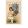 n°4088 - Carte Gaufrée - Amitié Sincère - Fillette avec une hotte de fleurs