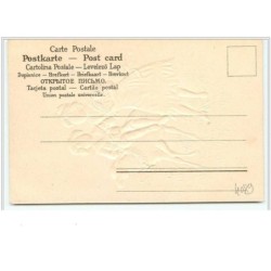 n°4089 - Carte Gaufrée - Jeune Garçon assis sur un mouton et fillette
