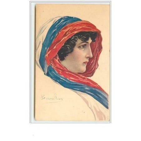 n°411 - Femme coiffée du drapeau russe - signée Bourrillon