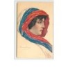 n°411 - Femme coiffée du drapeau russe - signée Bourrillon