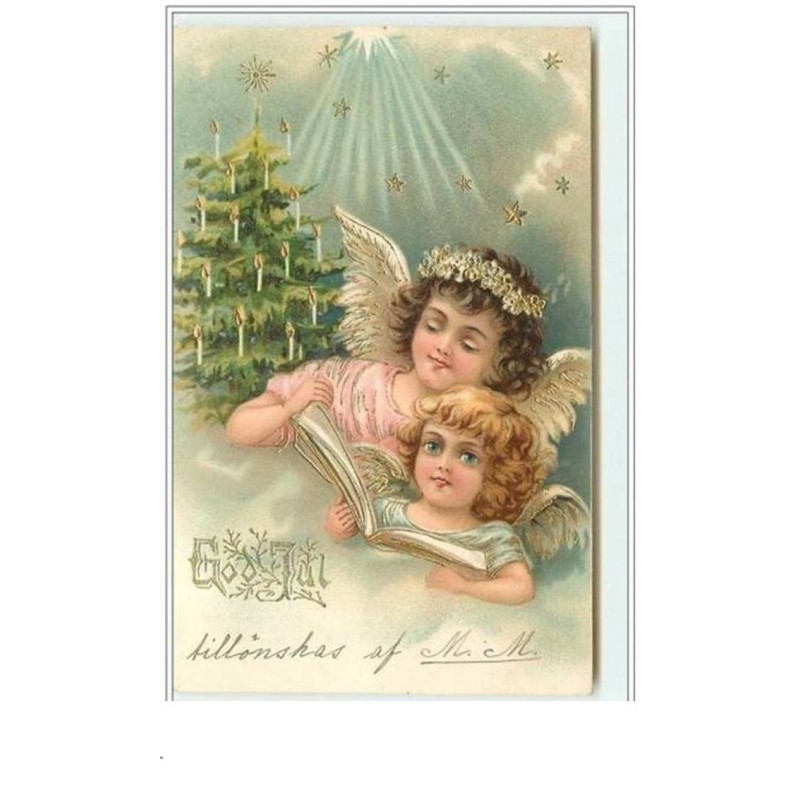 n°4133 - Carte légèrement Gaufrée - God Jul - Deux anges lisant un livre