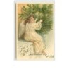 n°4135 - Carte légèrement Gaufrée - God Jul - Ange allumant des bougies dans un sapin