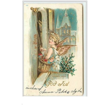 n°4136 - Carte légèrement Gaufrée - God Jul - Ange sonnant à une porte