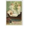 n°4186 - Carte Gaufrée - Fröhliche Weihnachten - Anges avec un sapin au dessus du lit d'une petite fille