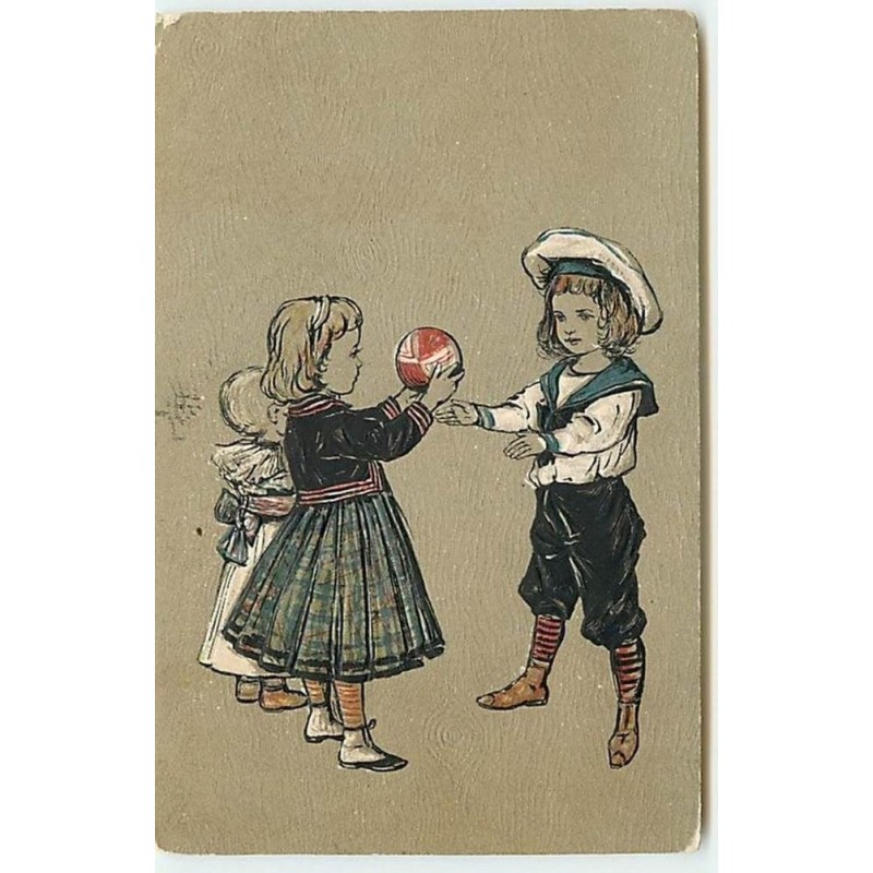 n°12091 - Carte Gaufrée - Enfants jouant à la balle