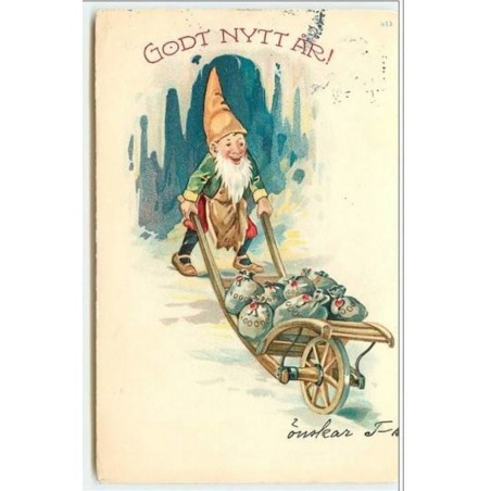 n°4230 - Carte Gaufrée - Godt Nytt Ar - Nain avec une brouette de pièces