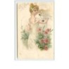 n°428 - Carte Gaufrée - Bonne Année - Femme avec un Perroquet