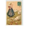 n°4293 - Carte Gaufrée - Jeune hollandaise et oies mangeant des cerises