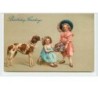 n°432 - Carte Gaufrée - Birthday Greetings - Fillettes et chien