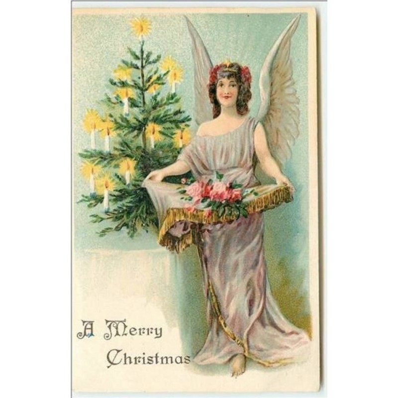 n°4348 - Carte Gaufrée - A Mery Christmas - Ange avec des fleurs