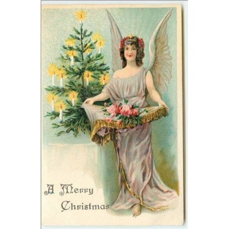 n°4348 - Carte Gaufrée - A Mery Christmas - Ange avec des fleurs