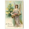 n°4348 - Carte Gaufrée - A Mery Christmas - Ange avec des fleurs
